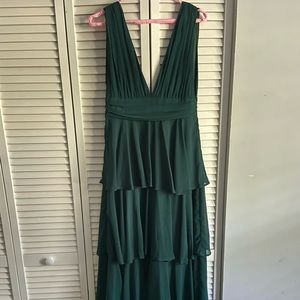 Lulu’s emerald tiered ruffle maxi gown